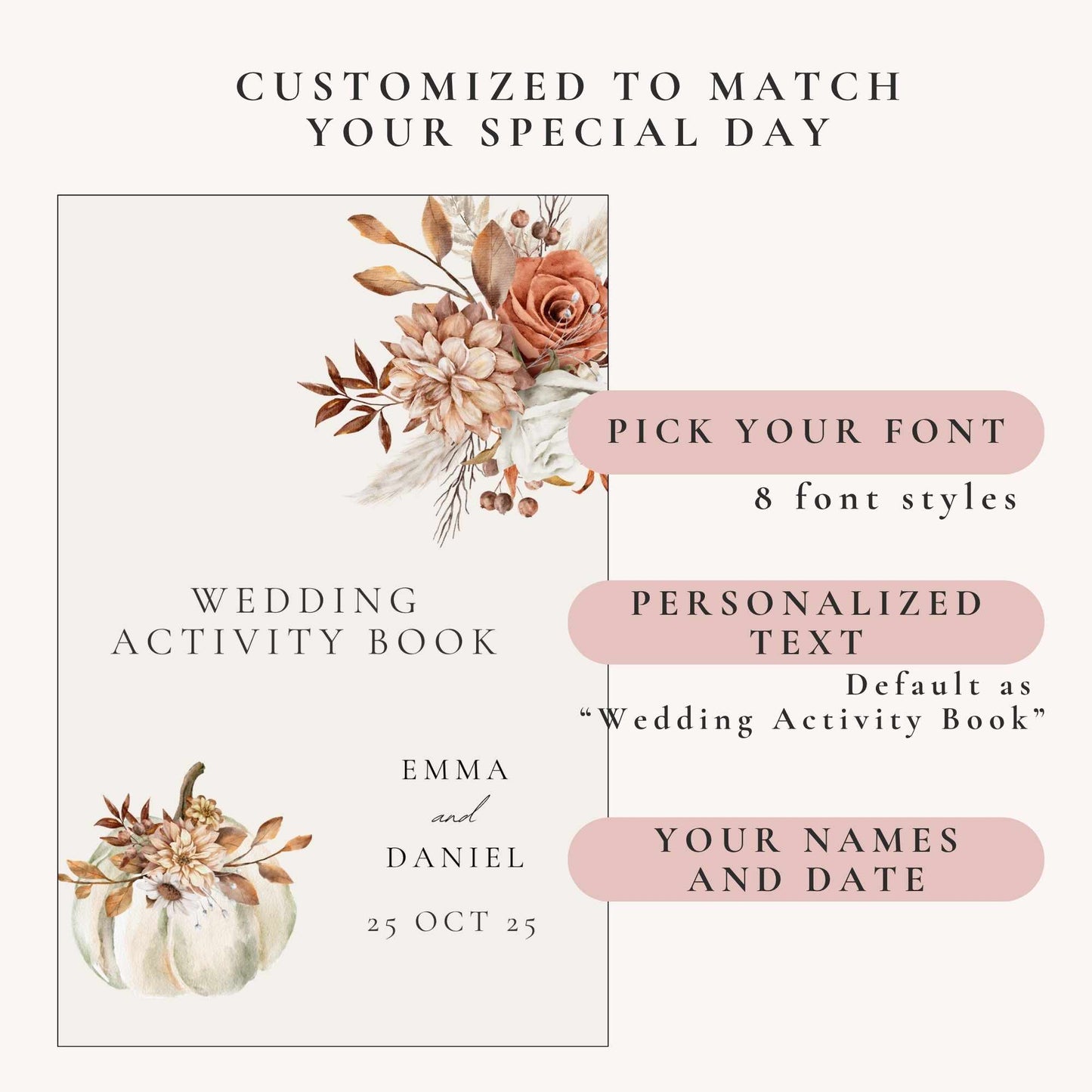 Wedding Activity Book for Kids - Fall Wedding Pumkin Design